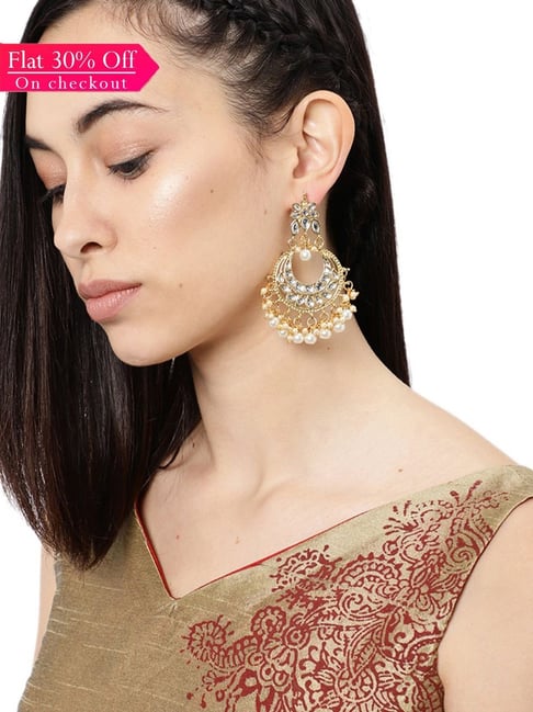 Zaveri Pearls Clear & Pearl White Alloy Chand Bali Earrings-picture-25