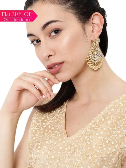 Zaveri Pearls Clear & Golden Alloy Chand Bali Earrings-picture-21