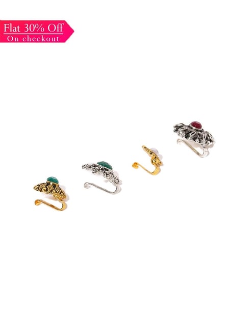 Zaveri Pearls Multicolor Alloy Nose Clip - Set of 4