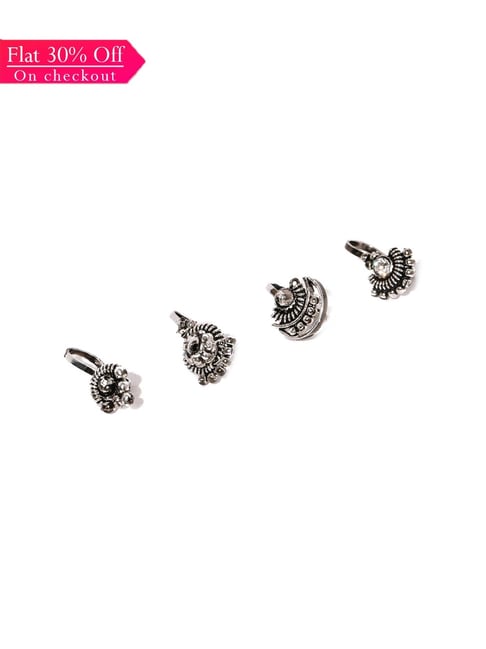 Zaveri Pearls Silver & Clear Alloy Nose Clip - Set of 4
