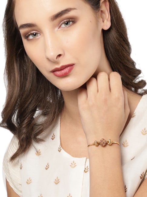 Zaveri Pearls Pink & Golden Alloy Flexible Fit Bracelet-picture-32