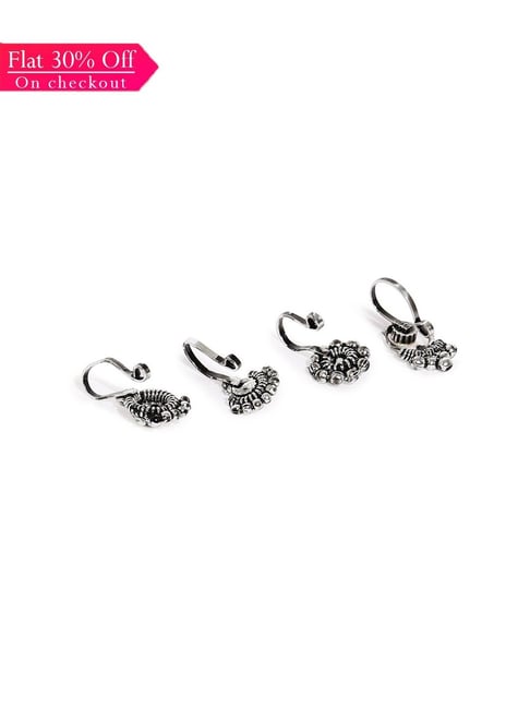 Zaveri Pearls Silver & Clear Alloy Nose Clip - Set of 4