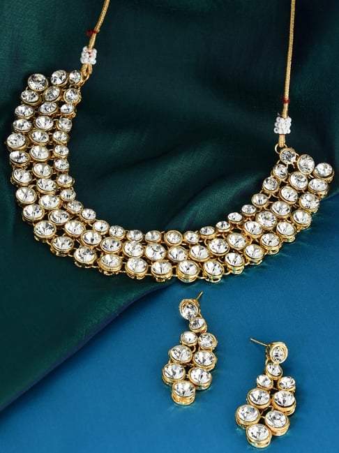 Zaveri Pearls Clear & Golden Alloy Necklace & Earring Set-picture-32