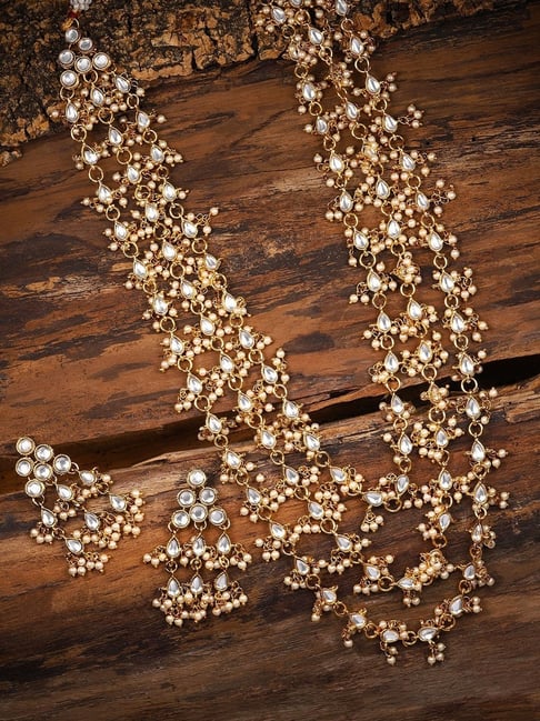 Zaveri Pearls Clear & Pearl White Alloy Necklace & Earring Set-picture-31