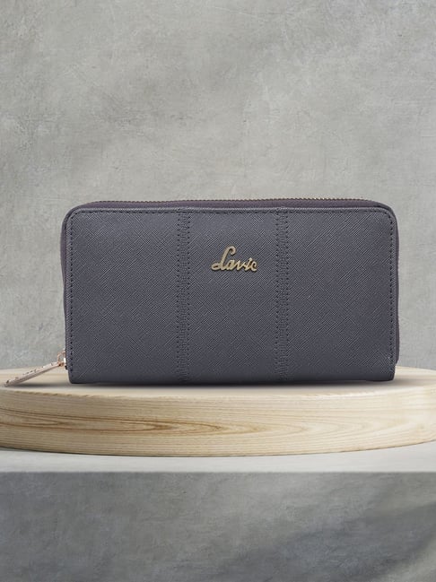 Lavie Astrid Dark Grey Textured Zip Around Wallet for Women-picture-16