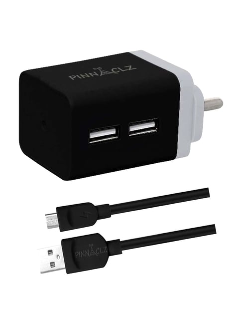 Pinnaclz 2.4Amp Dual USB Output Wall Charger with Micro USB Cable (PNZ WC-3, Black and Grey)
