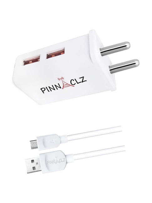 Pinnaclz 2.4Amp Dual USB Output Wall Charger with Micro USB Cable (PNZ WC-4, White)