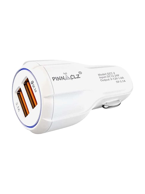 Pinnaclz Qualcomm 3Amp Dual USB Output Wall Charger (PNZ QCC-2, White)