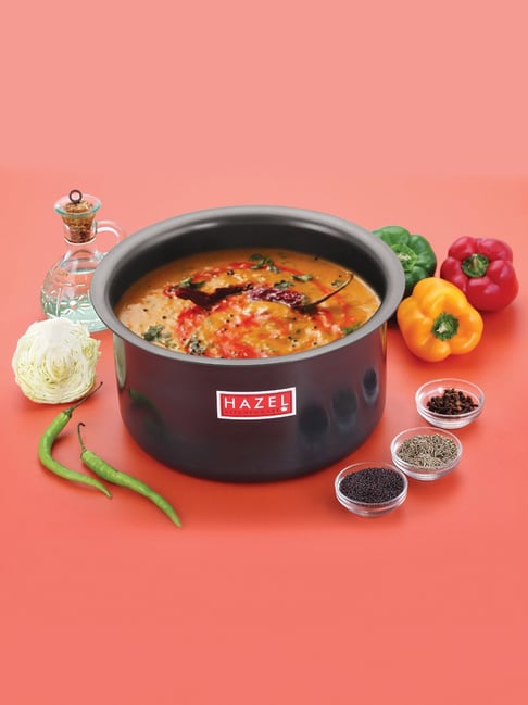 HAZEL Hard Anodised Tope Patila 3mm Aluminium Anodized Boiling Vessels Bhagona Dekchi, 2000 ml,Black
