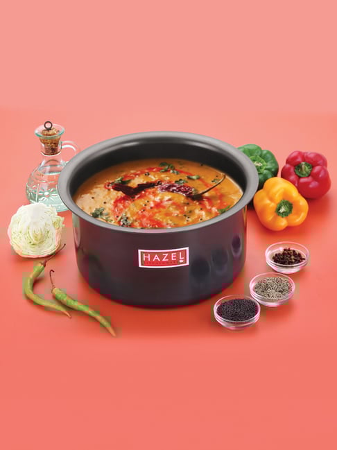 HAZEL Hard Anodised Tope Patila 3mm Aluminium Anodized Boiling Vessels Bhagona Dekchi, 1400 ml,Black
