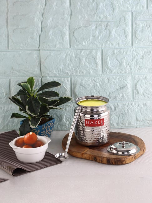 HAZEL Stainless Steel Ghee Container with Spoon | Oil Containers for Kitchen with Lid, 350 ML-picture-21