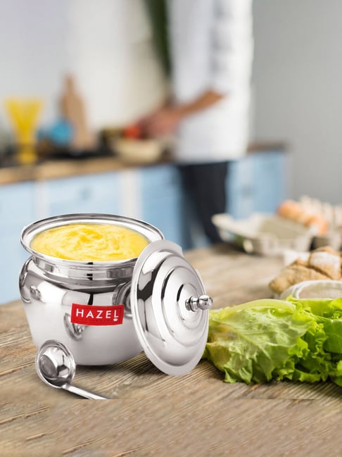 HAZEL Lotus Shaped Stainless Steel Ghee Pot (300 ml) - Set of 1-picture-28