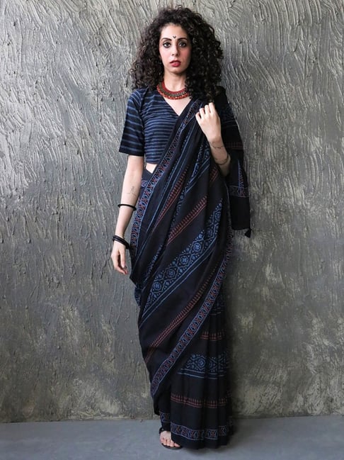 Buy Traditional Black Saree for Evening Occasion Hand Block Printed Tussar  Silk Saree Party Wear Saree Online in India - Etsy