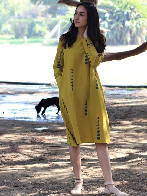 Chidiyaa Yellow Eclipes Block Printed Dress-picture-30