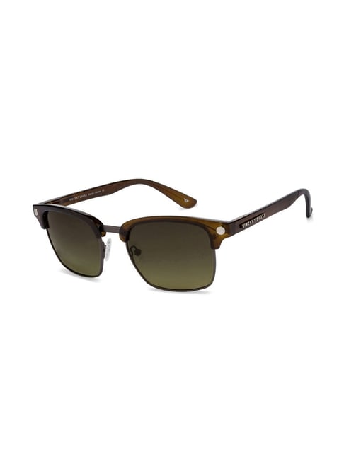 Blue-Gold Browline Retro-Vintage Square Polarized Sunglasses with Gray  Sunwear Lenses - 17464