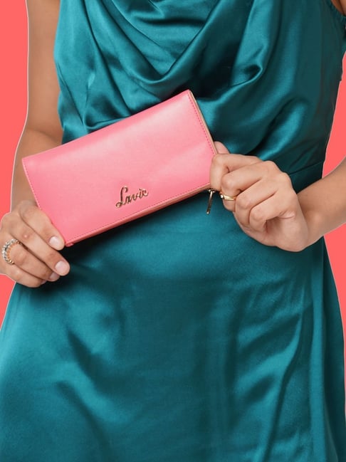 Buy Lavie Safain Pink Solid Bi Fold Wallet for Women Online At