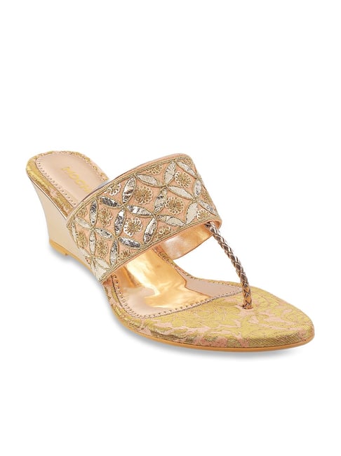 Mochi Women's Gold T-Strap Wedges-picture-19