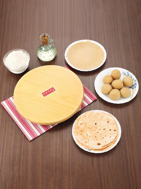 HAZEL Brown Wood 21 cm Polpat with Roti Roller Belan