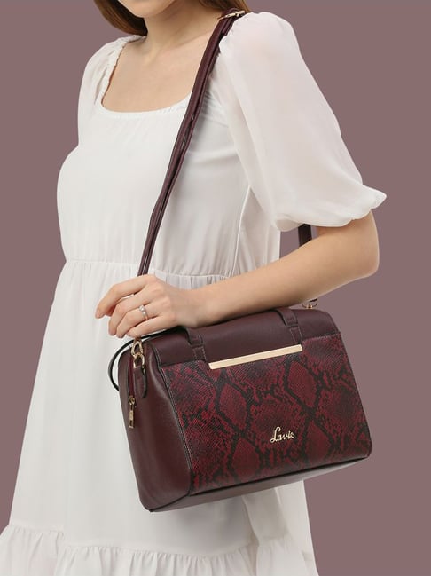 Buy Lavie Maroon Textured Medium Shoulder Handbag Online At Best