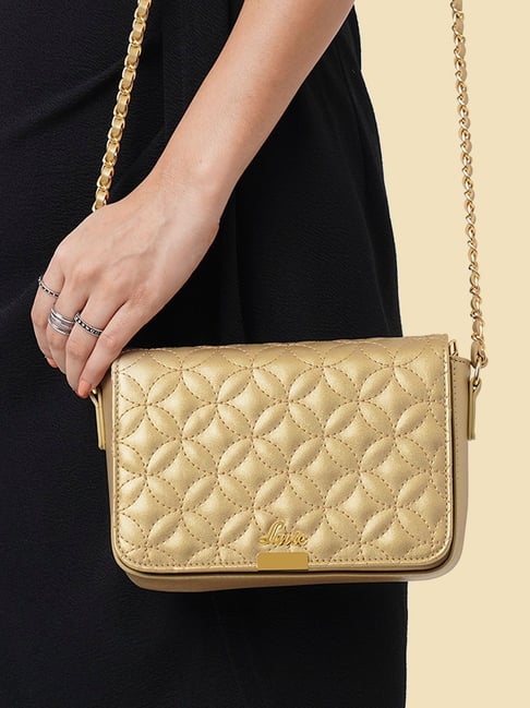 Lavie Golden Small Quilted Sling Handbag