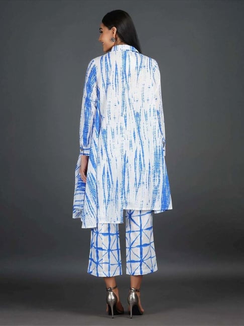 Buy Blue Stripe Cotton Plus Size Kurta With Side Buckle Online - Aurelia
