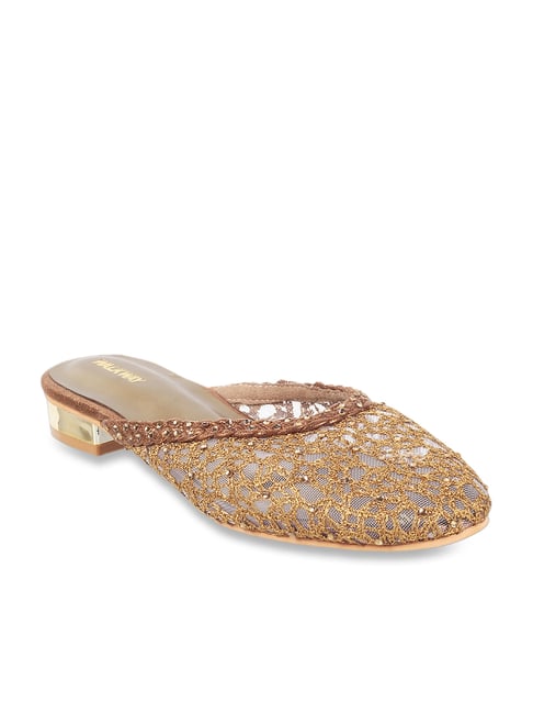 Buy Walkway Women's Antique Gold Mule Shoes for Women at Best