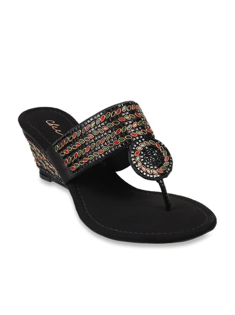 Cheemo Women's Black Thong Wedges-picture-48