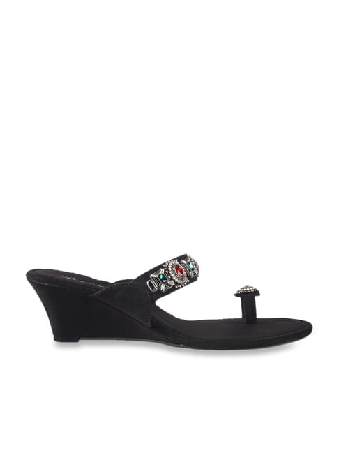 Rhinestone Black Platform Wedge Sandal | Hot Topic