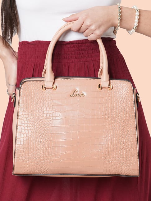 Buy Lavie Peach Textured Medium Handbag Online At Best Price