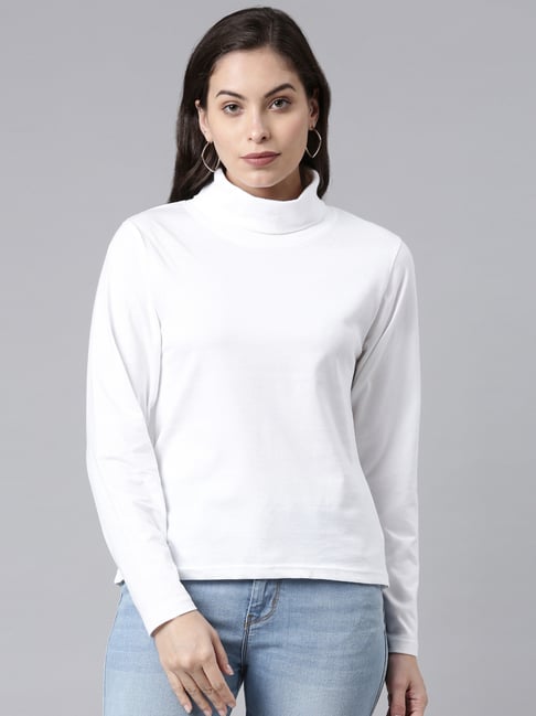 Women's Cotton High Neck Top White