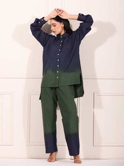 MOH Blue & Green Mitali Ombre Shirt with Pants-picture-23
