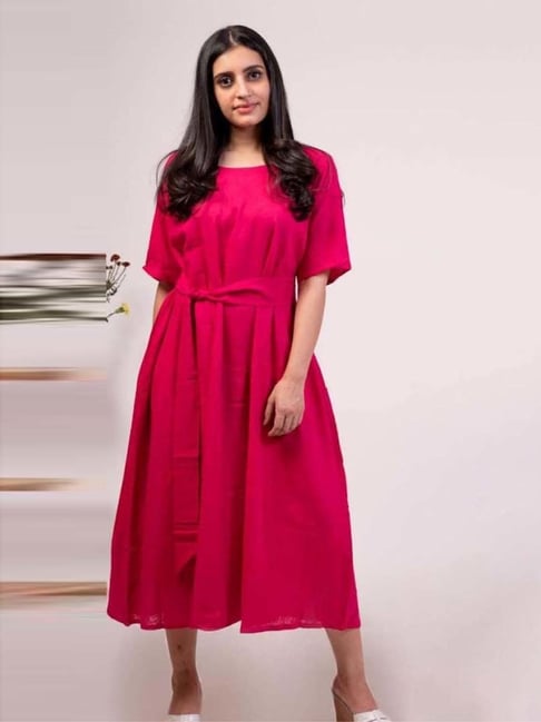 Midi Dress Dresses At Marks MARKS SPENCER Linen Striped Belted