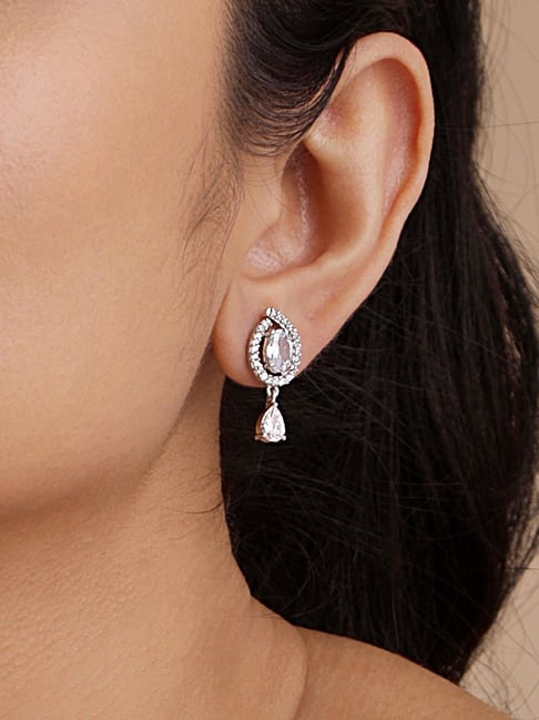 Pear-Shaped White Lab-Created Sapphire Frame Drop Earrings in Sterling  Silver | Zales