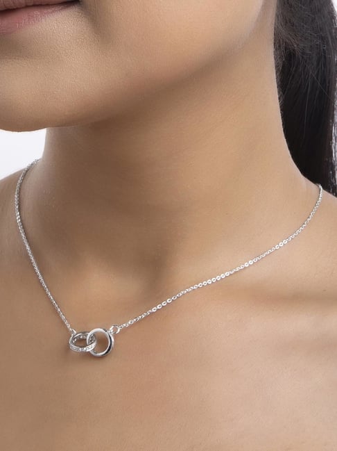 Polished Sterling Silver Necklace - Ring & Pendant Necklace - 18K Whit –  shygems.com