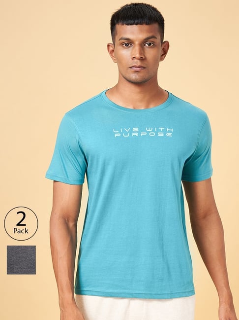 Buy Ajile by Pantaloons Grey & Blue Cotton Printed T-Shirts - Pack Of 2 for  Mens Online @ Tata CLiQ