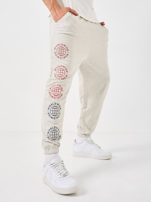 Styli Cream Side Placement Print Oversized Jogger