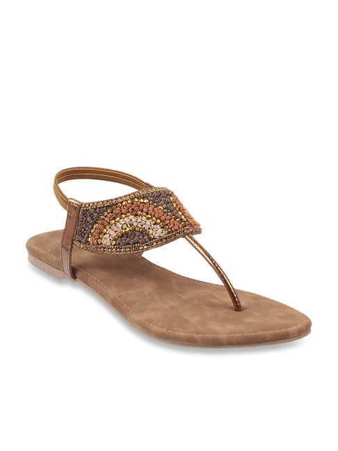 Walkway Women's Bronze T-Strap Sandals