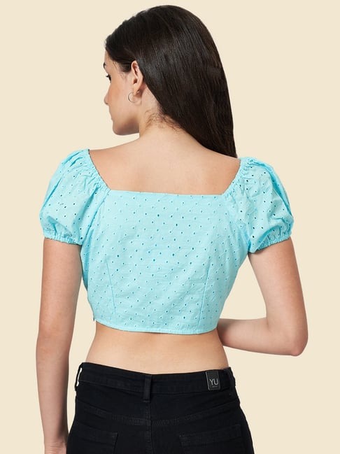 YU by Pantaloons Pink Cotton Embroidered Crop Top