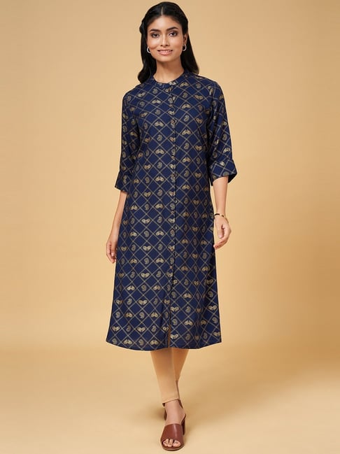 YU by Pantaloons Navy Printed A Line Kurta