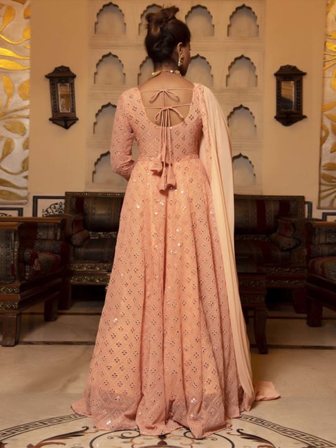 Buy Peach Color Net Designer Anarkali Gown at Amazon.in