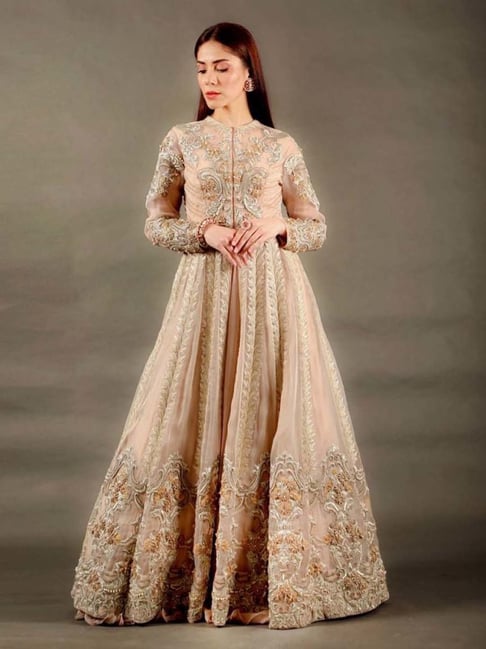 Buy Idalia Off White Boota Print Anarkali Dress online