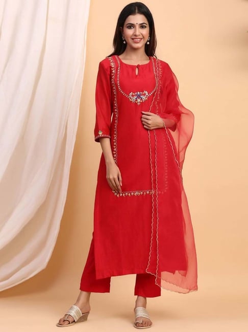 Buy Gulmohar Chanderi Kurta with Pant and Dupatta for Women Online @ Tata  CLiQ Luxury