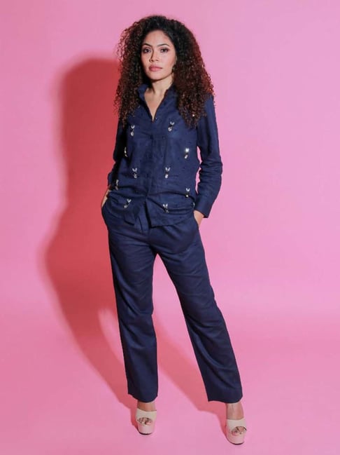 Buy W Blue Embroidered Pants for Women Online @ Tata CLiQ