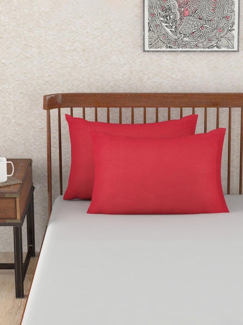 Fabindia Red Cotton 98 TC Pillow Cover - Set of 2