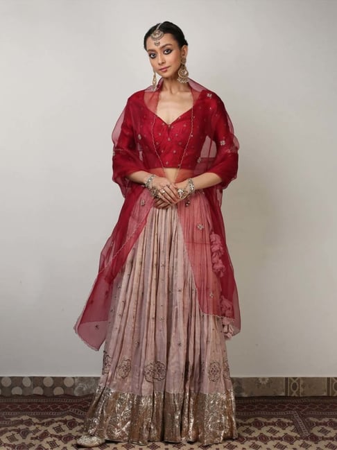 Buy Maroon Lehenga And Blouse Modal Cape Organza & Set For Women by Tarun  Tahiliani Online at Aza Fashions.