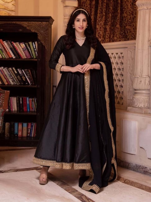 Buy Black Woven Anarkali Set For Women by Rivaaj Clothing Online at Aza  Fashions.