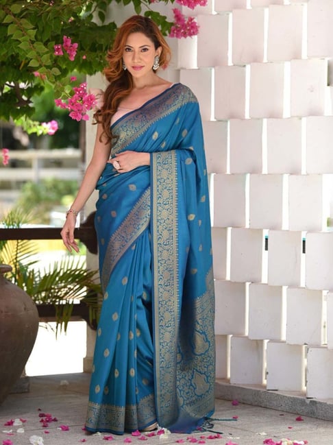 Royal Blue Banarasi Silk Saree - Urban Womania