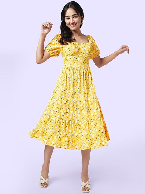 YU by Pantaloons Yellow Printed A Line Dress