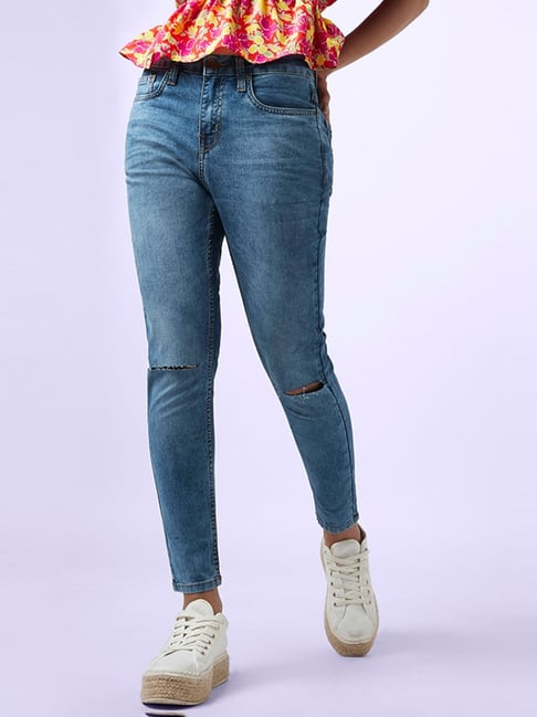 YU by Pantaloons Blue Distressed Mid Rise Jeans-picture-45