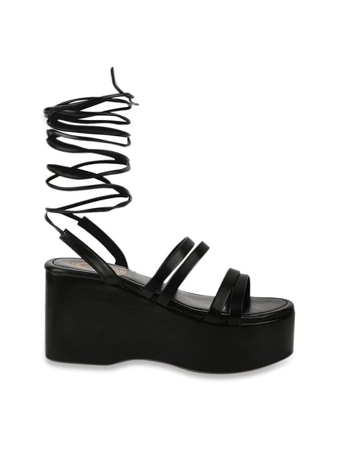 Buy Lace-up Wedge Hollow High Wedge Sandals - Black | Look Stylish |  Dressfair.pk